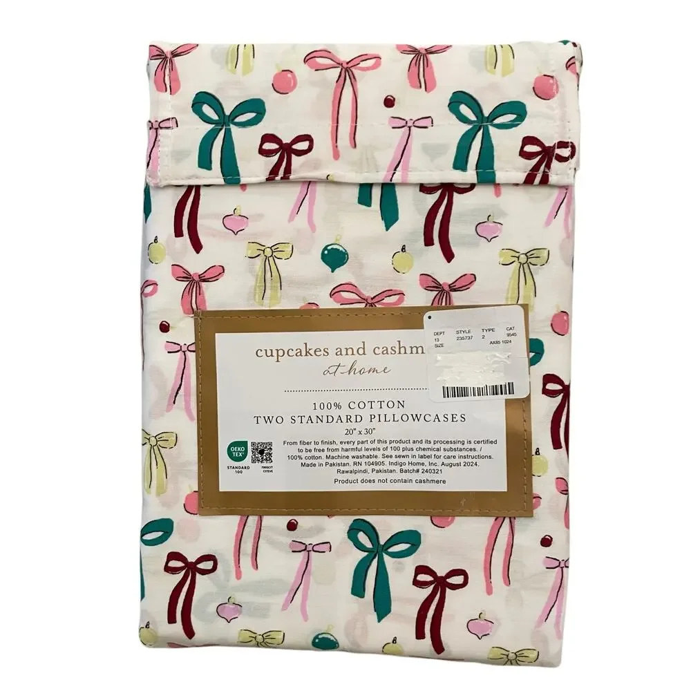Cupcakes & Cashmere 100% Cotton BOWS Standard Pillowcase Set of 2 New